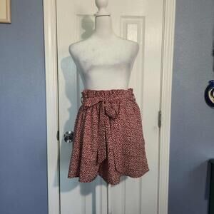 NWOT BFMBW Women's L Paperbag Waist Skirt Tie Belt Red White Leopard Print Fall